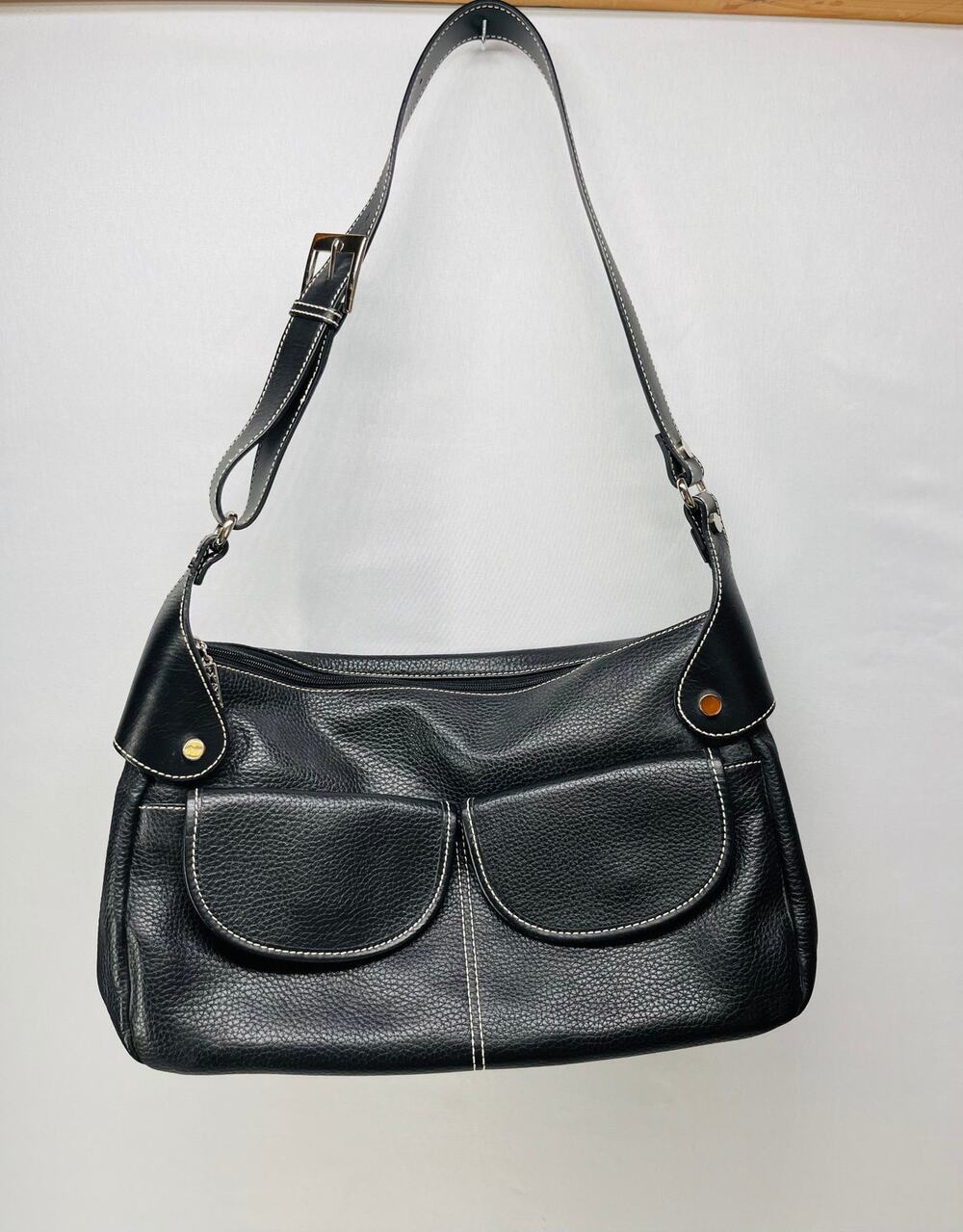 Maxx New York Black Leather Hobo Bag Multi Pocket Slouchy Shoulder Purse Y2K